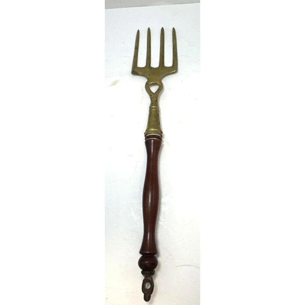 Antique Brass and Wooden 4 piece Kitchen Accessory Utensils Tools Set